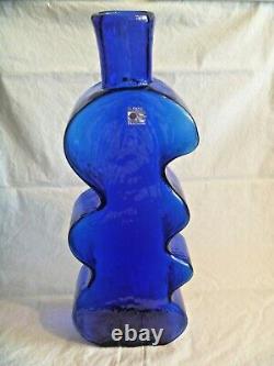 Blenko Sapphire Blue 15 3/4 Puzzle / Wiggle Vase #8904 Hank Adams Design