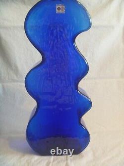 Blenko Sapphire Blue 15 3/4 Puzzle / Wiggle Vase #8904 Hank Adams Design