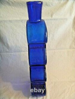 Blenko Sapphire Blue 15 3/4 Puzzle / Wiggle Vase #8904 Hank Adams Design