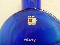 Blenko Sapphire Blue 15 3/4 Puzzle / Wiggle Vase #8904 Hank Adams Design