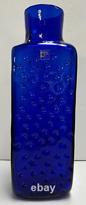 Blenko Vase Cobalt Blue Dimple Hank Adams 1991 15 1/2 #9029 Original Sticker