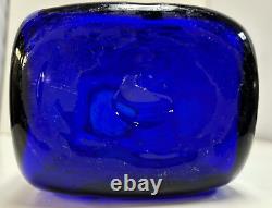 Blenko Vase Cobalt Blue Dimple Hank Adams 1991 15 1/2 #9029 Original Sticker