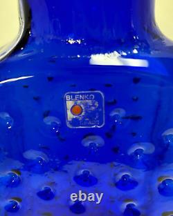 Blenko Vase Cobalt Blue Dimple Hank Adams 1991 15 1/2 #9029 Original Sticker