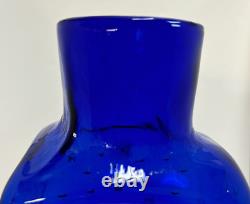 Blenko Vase Cobalt Blue Dimple Hank Adams 1991 15 1/2 #9029 Original Sticker