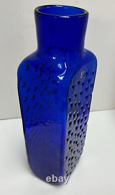 Blenko Vase Cobalt Blue Dimple Hank Adams 1991 15 1/2 #9029 Original Sticker