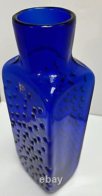 Blenko Vase Cobalt Blue Dimple Hank Adams 1991 15 1/2 #9029 Original Sticker