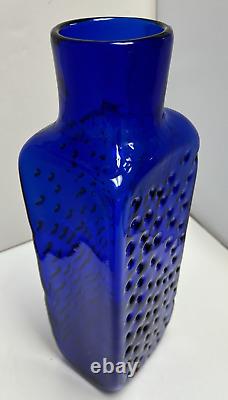 Blenko Vase Cobalt Blue Dimple Hank Adams 1991 15 1/2 #9029 Original Sticker