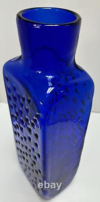 Blenko Vase Cobalt Blue Dimple Hank Adams 1991 15 1/2 #9029 Original Sticker