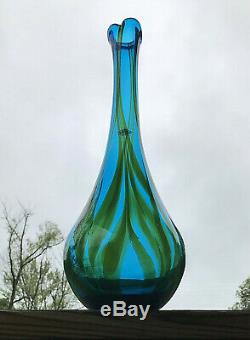 Blenko Vase Turquoise and Paw Paw Swirl