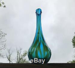 Blenko Vase Turquoise and Paw Paw Swirl