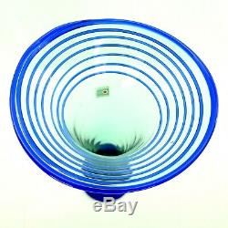Blenko Vintage Handmade Blown Art Glass Vase Cobalt Blue Applied Swirl 12 ¼