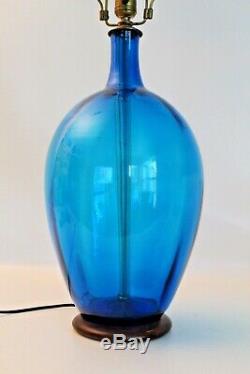 Blenko Vtg Mid Century Modern Blue Art Glass Vase Decanter Lamp Myers Husted