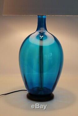 Blenko Vtg Mid Century Modern Blue Art Glass Vase Decanter Lamp Myers Husted