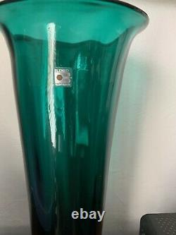 Blenko glassblown vintage handmade Teal Blue Green Large Vase Don Shepherd