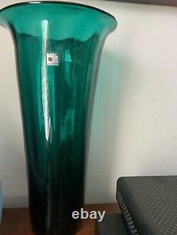 Blenko glassblown vintage handmade Teal Blue Green Large Vase Don Shepherd