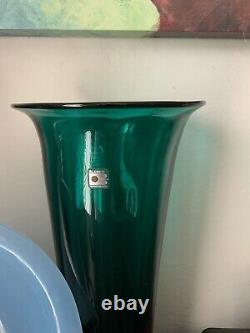 Blenko glassblown vintage handmade Teal Blue Green Large Vase Don Shepherd