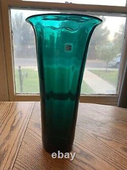 Blenko glassblown vintage handmade Teal Blue Green Large Vase Don Shepherd