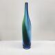 Blown Art Glass Vase Bottle Blue Green Stretch Floris Meydam Style Pulled Glass