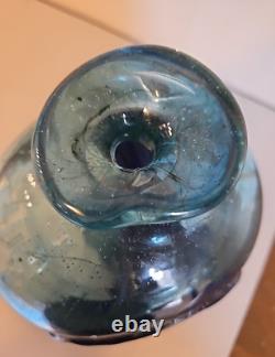 Blown Art Glass Vase Signed BLODGETT Brutalist Blue 6 Tall Heavy One of a Kind