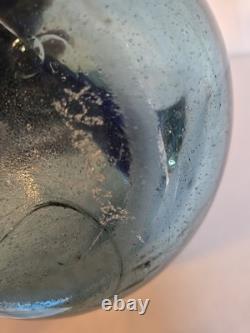 Blown Art Glass Vase Signed BLODGETT Brutalist Blue 6 Tall Heavy One of a Kind