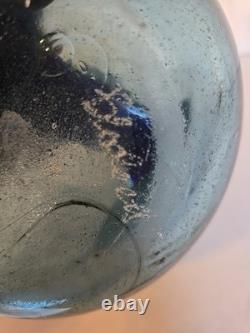 Blown Art Glass Vase Signed BLODGETT Brutalist Blue 6 Tall Heavy One of a Kind