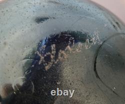 Blown Art Glass Vase Signed BLODGETT Brutalist Blue 6 Tall Heavy One of a Kind