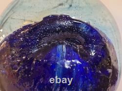 Blown Art Glass Vase Signed BLODGETT Brutalist Blue 6 Tall Heavy One of a Kind