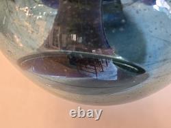 Blown Art Glass Vase Signed BLODGETT Brutalist Blue 6 Tall Heavy One of a Kind