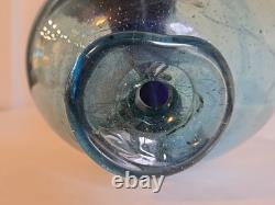 Blown Art Glass Vase Signed BLODGETT Brutalist Blue 6 Tall Heavy One of a Kind