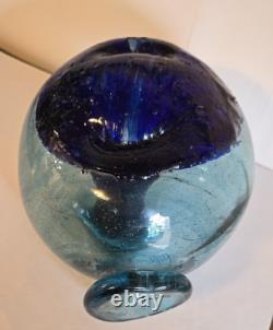 Blown Art Glass Vase Signed BLODGETT Brutalist Blue 6 Tall Heavy One of a Kind