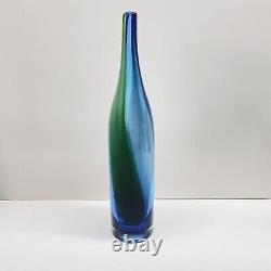 Blown Pulled Art Glass Vase Bottle Blue Green Stretch Floris Meydam Style