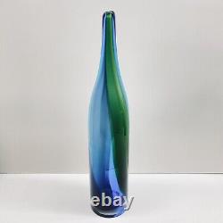 Blown Pulled Art Glass Vase Bottle Blue Green Stretch Floris Meydam Style