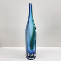 Blown Pulled Art Glass Vase Bottle Blue Green Stretch Floris Meydam Style