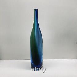 Blown Pulled Art Glass Vase Bottle Blue Green Stretch Floris Meydam Style