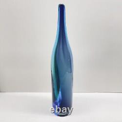 Blown Pulled Art Glass Vase Bottle Blue Green Stretch Floris Meydam Style