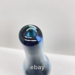 Blown Pulled Art Glass Vase Bottle Blue Green Stretch Floris Meydam Style