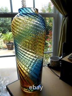 Blue & Amber Blown Murano Glass Vase Swirl 15