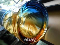 Blue & Amber Blown Murano Glass Vase Swirl 15