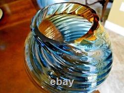 Blue & Amber Blown Murano Glass Vase Swirl 15