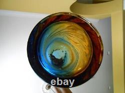 Blue & Amber Blown Murano Glass Vase Swirl 15