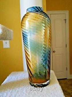 Blue & Amber Blown Murano Glass Vase Swirl 15