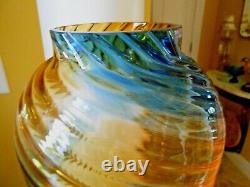 Blue & Amber Blown Murano Glass Vase Swirl 15