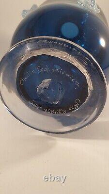 Blue And White Blown Art Glass Vase Charlie Golonkiewicz Rare Signed