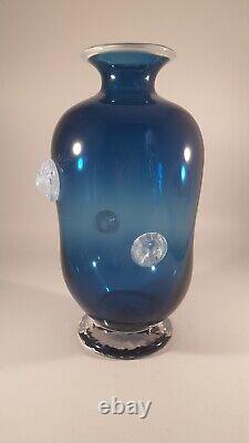 Blue And White Blown Art Glass Vase Charlie Golonkiewicz Rare Signed Unique