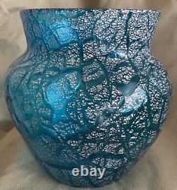 Blue Argentan Loetz Style Crackle Vase