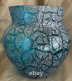 Blue Argentan Loetz Style Crackle Vase