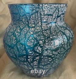 Blue Argentan Loetz Style Crackle Vase