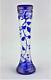 Blue Art Glass Cameo Vase With Gold Enamel Unsigned