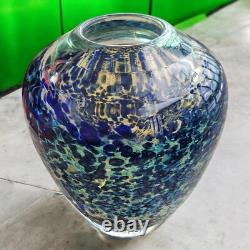 Blue Art Glass Vase Peter Gudrunas Hand Blown Speckled Sirius Glassworks