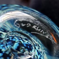 Blue Art Glass Vase Peter Gudrunas Hand Blown Speckled Sirius Glassworks